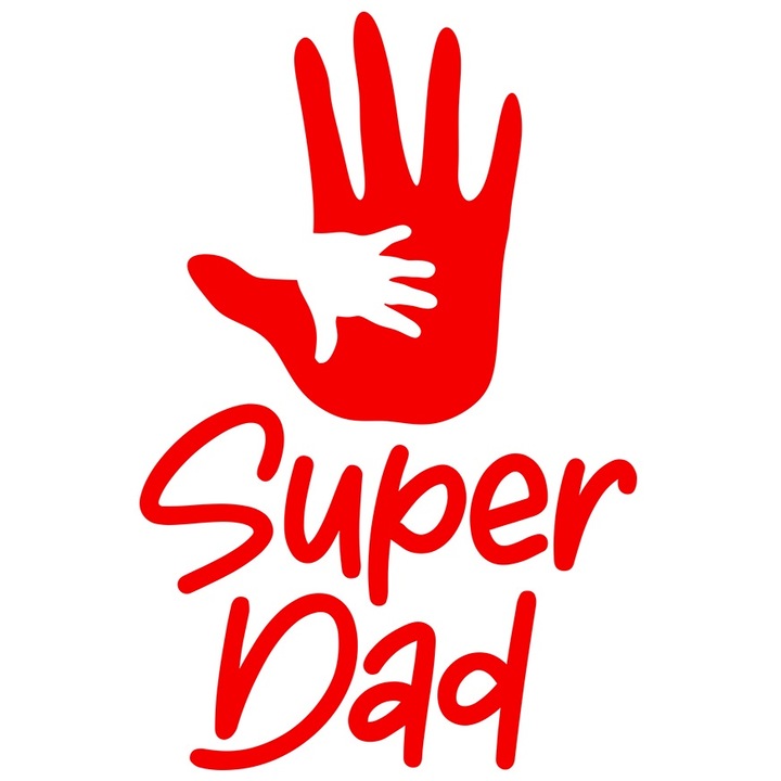 Sticker Exterior pentru un tata apreciat de copiii sai cu textul "Super dad", Vinyl Rosu, 30 cm