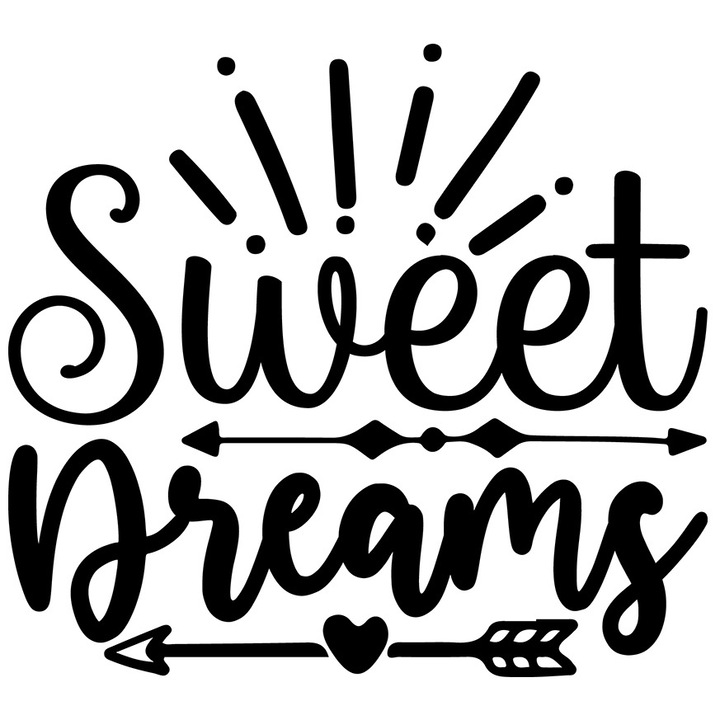 Sticker Exterior cu urare de noapte buna in limba engleza "Sweet dreams" - vise placute/dulci sageti, Vinyl Negru, 20 cm