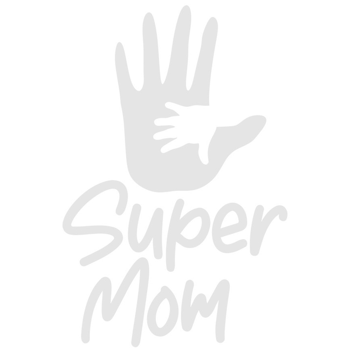 Sticker Exterior pentru o mama apreciata si iubita de copiii ei cu textul "Super mom", Vinyl Alb, 30 cm