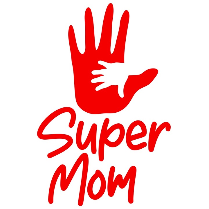 Sticker Exterior pentru o mama apreciata si iubita de copiii ei cu textul "Super mom", Vinyl Rosu, 20 cm
