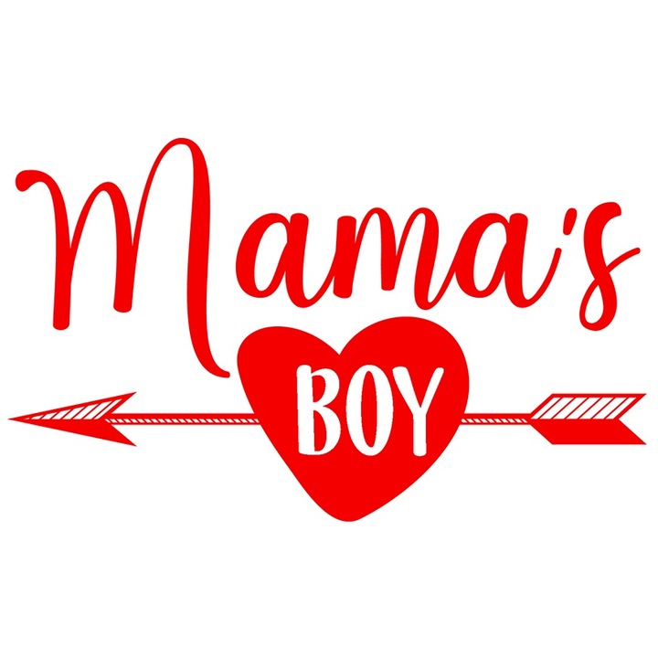 Sticker Exterior cu o inimioara si textul in engleza "Mama's boy" - baietelu' mamei, Vinyl Rosu, 20 cm