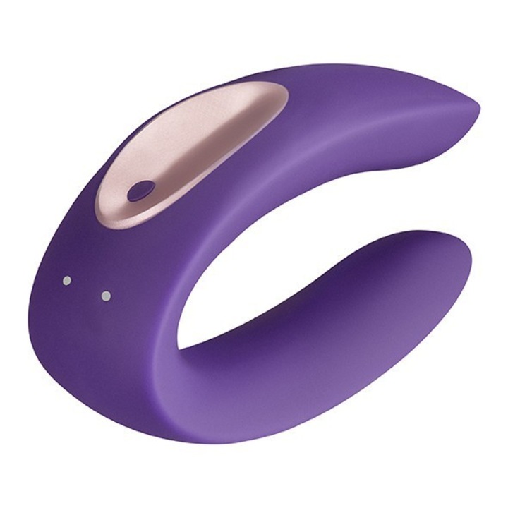 Двоен вибратор Satisfyer Double Plus Remote, Силикон, 10 програми, Водоустойчив, Син, 88 мм