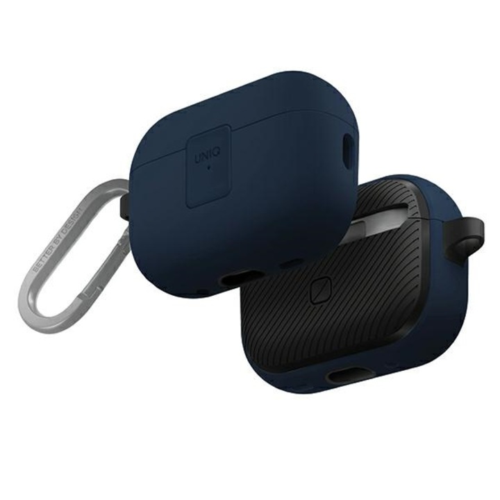 Husa AirPods Pro 2 UNIQ Clyde, albastru inchis, PC/TPU, carabina aluminiu