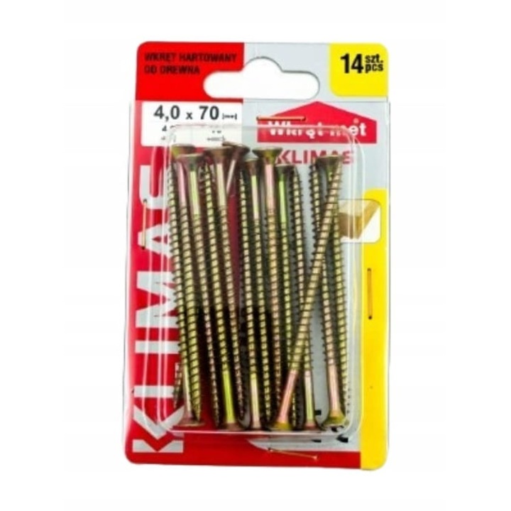 Suruburi pentru lemn Wkret-Met, cap conic, 4x70mm, auriu, set 14 buc