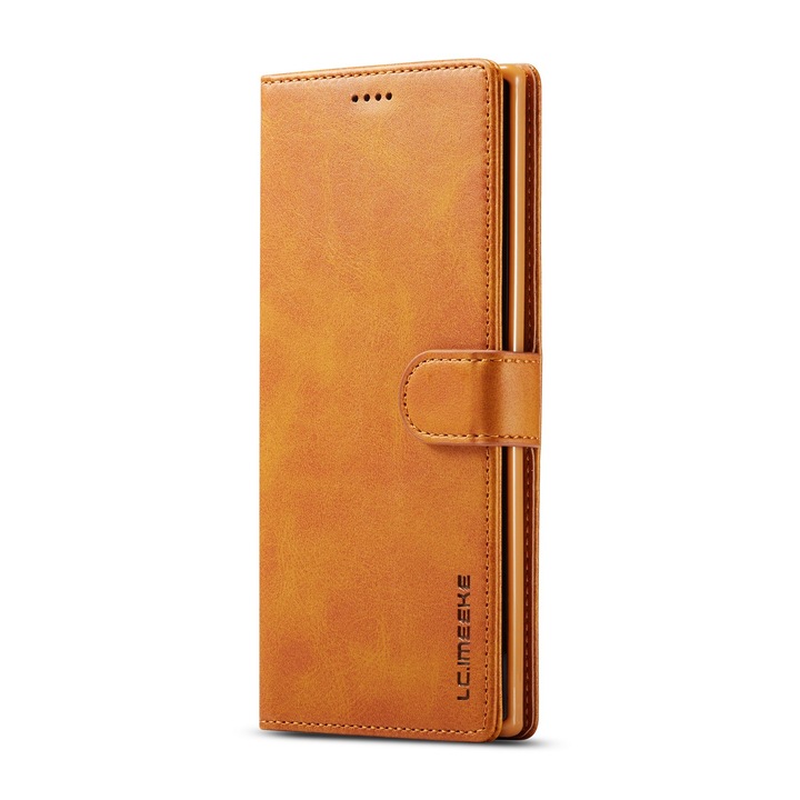 Капак за Samsung Galaxy Note 10 Plus, CaseMe, кожа, тип портфейл, магнитно закопчаване, стойка, мека опора в цвета на капака, Кафяв