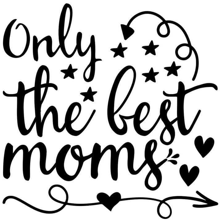 Sticker Exterior cu inimioare si stelute pentru cele mai bune mame - mesaj in engleza, Vinyl Negru, 25 cm