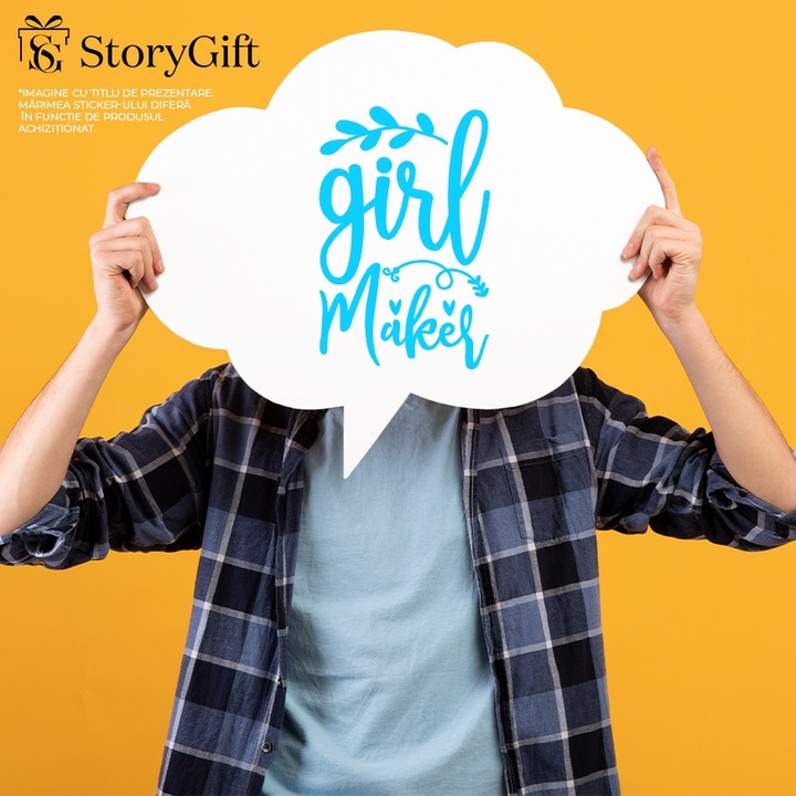Външен стикер със сърца и надпис на английски "Girl maker" - момиче, син винил, 20 см