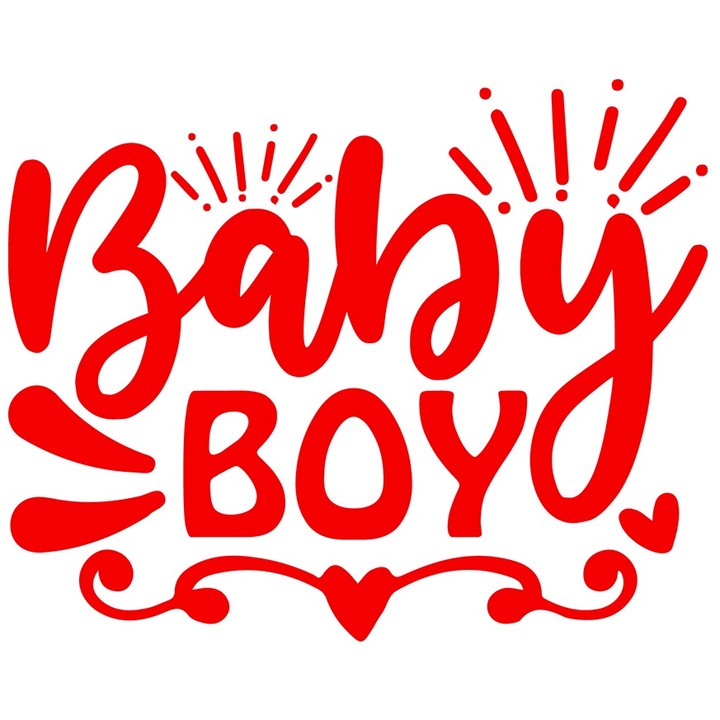 Sticker Exterior cu inimioare si textul "Baby boy" - baietel copilarie afectiune, Vinyl Rosu, 25 cm