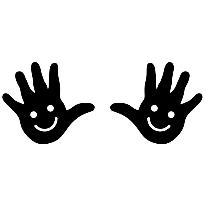 Sticker Exterior cu 2 manute cu fete care zambesc - copilarie joaca fericire, Vinyl Negru, 25 cm