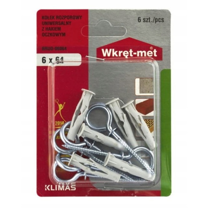 Wkret-Met horgos tiplik készlet, 6x35mm test, 3,5x64mm csavar, 6 db, ezüst