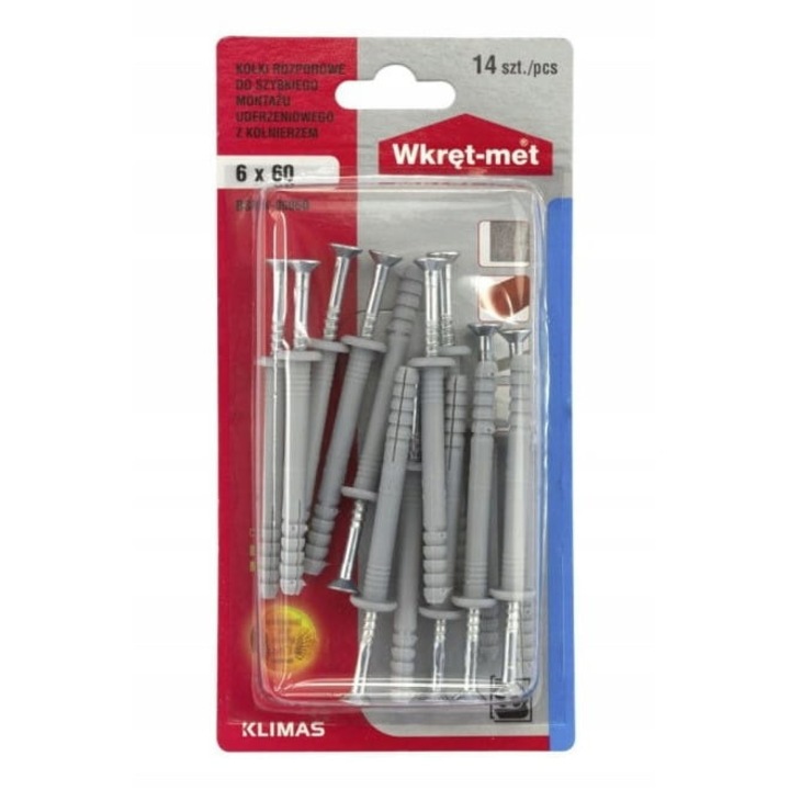 Set dibluri universale Wkret-Met, 6x60mm, 14 buc, polipropilena/otel