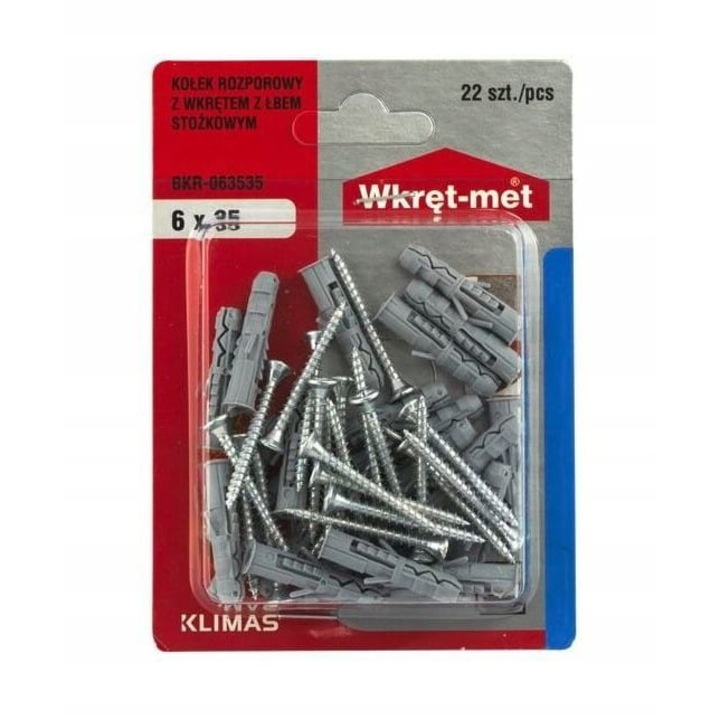 Set dibluri universale Wkret-Met, 6x35mm, polipropilena/otel, 22 buc, pentru diverse materiale