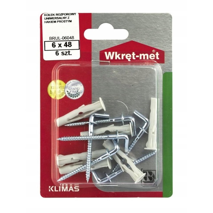 Dübelkészlet Wkret-Met kampóval, poliamid, 6x35mm, 6 db/készlet