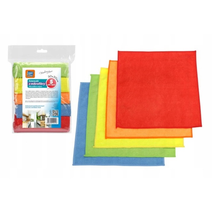 Комплект от 5 универсални кърпи Ravi, микрофибър, многоцветни, 30x30см