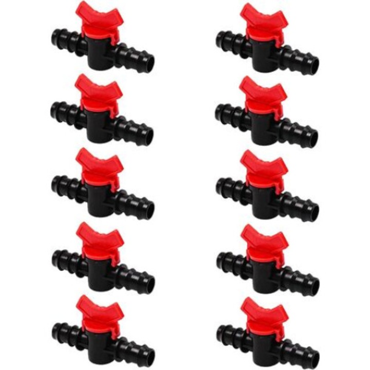Set 10 robineti furtun pentru gradina, QttvbTna, negru si rosu, 16x16mm