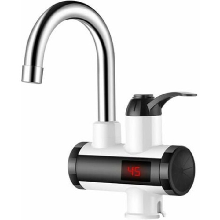 Azonnali elektromos csaptelep QttvbTna, gyorsfűtés 3000 W, digitális kijelző, fekete/fehér