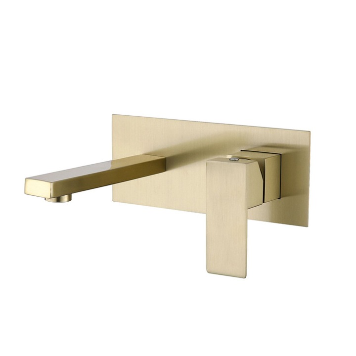 Baterie chiuveta baie QttvbTna, montare pe perete, alama/inox, auriu
