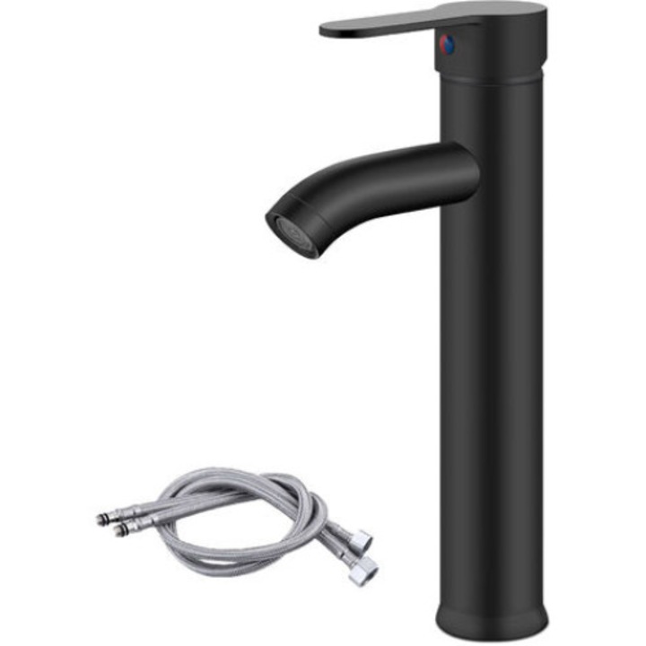 Baterie chiuveta baie, QttvbTna, inaltime 30.5cm, inox, negru mat