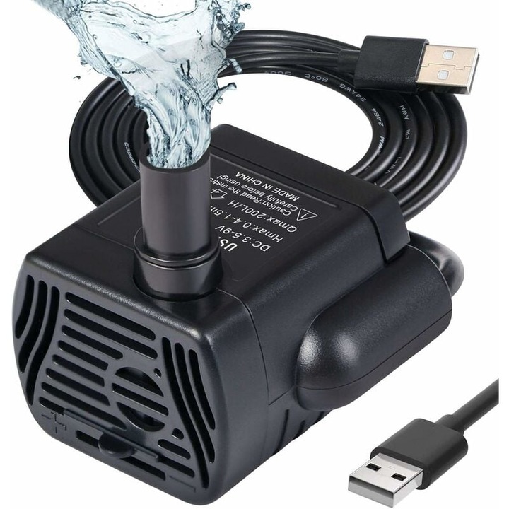 Помпа, QttvbTna, Потопяема, 200L/H, 3W, ултра-тиха, USB