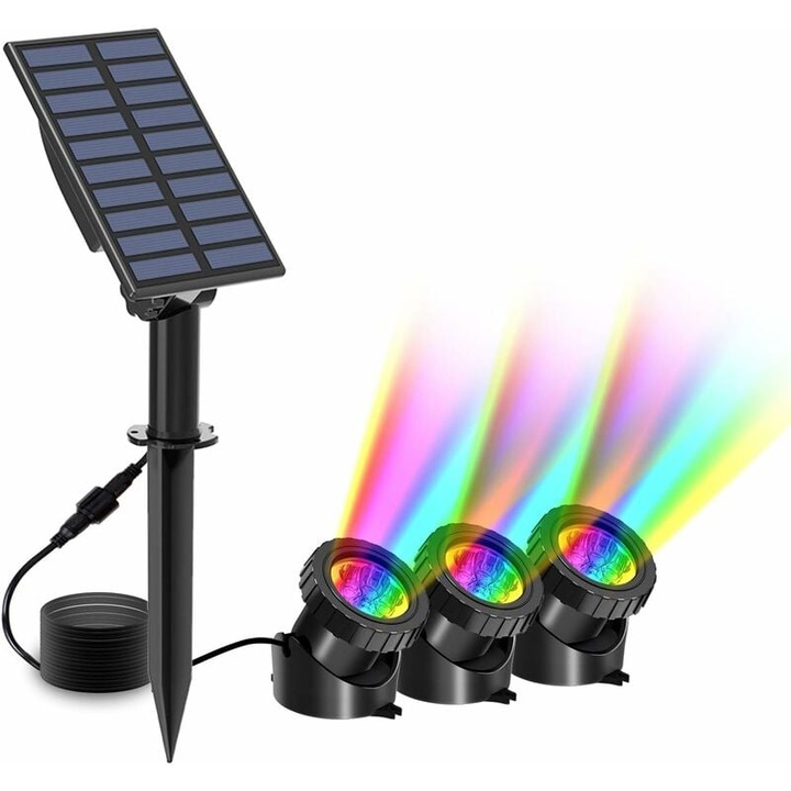 Комплект подводни соларни лампи, QttvbTna, RGB, IP68, Многоцветни