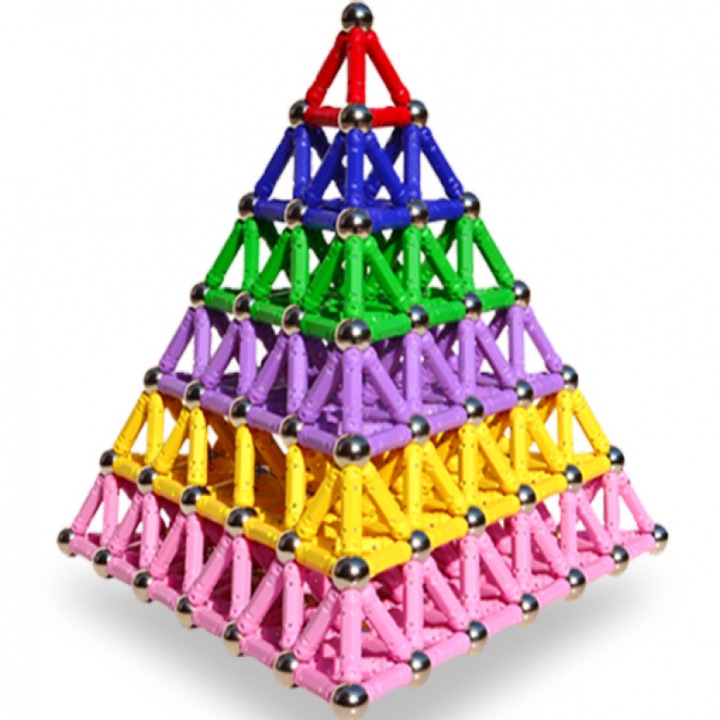 Set de constructie 140 piese blocuri magnetice AMRINUGL, forme geometrice, culori variate, pentru copii peste 4 ani