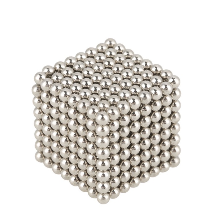 Set 512 bile magnetice QttvbTna, educationale, geometrice, nichel, 3mm, cu cutie metalica