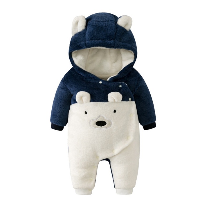 Gyerek téli overall, QttvbTna, flanel, sötétkék/fehér, 80 cm