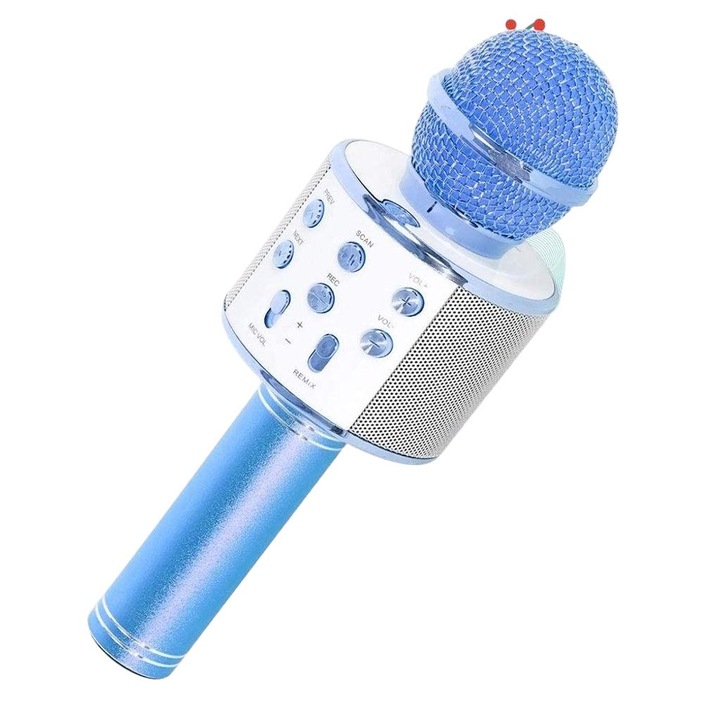 Karaoke mikrofon, QttvbTna, vezeték nélküli, hordozható, kék