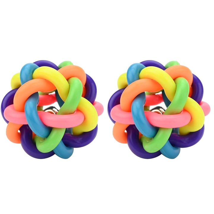 Комплект 2 топки за кучета QttvbTna, интерактивни играчки, многоцветни, 6см/7см