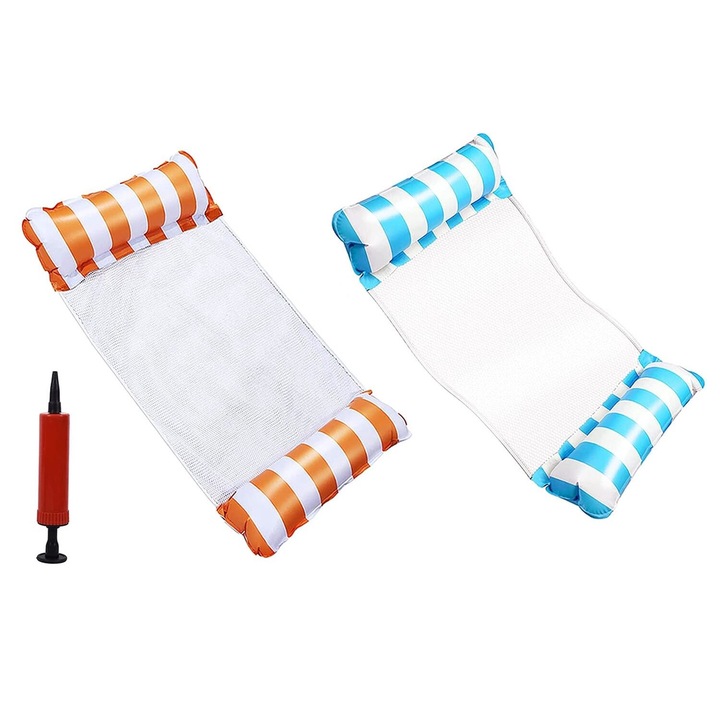 Комплект 2 надуваеми матрака за басейн/помпа за надуване, QttvbTna, PVC, Многоцветен