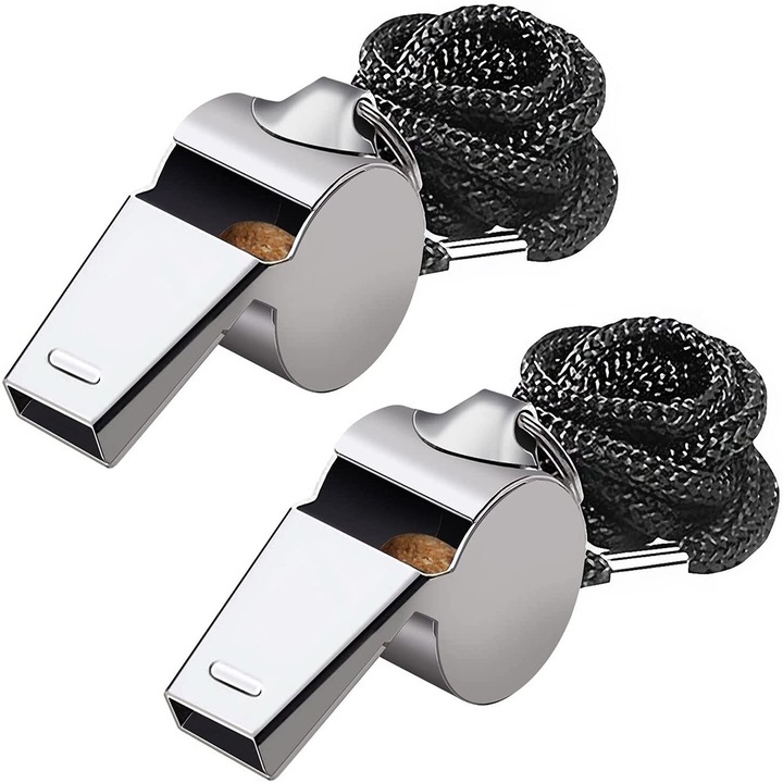 2 darabos rozsdamentes acél síp készlet, 4x2cm, nyakpánt hossza 47cm