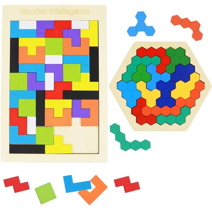 2 db puzzle darabból álló készlet, QttvbTna, fa, 3D, többszínű