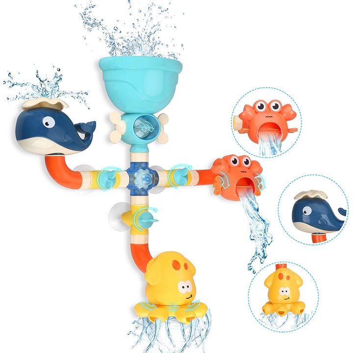 QttvbTna fürdőjáték, csövek vízesés hatású, többszínű, 1-5 éves gyermekek számára