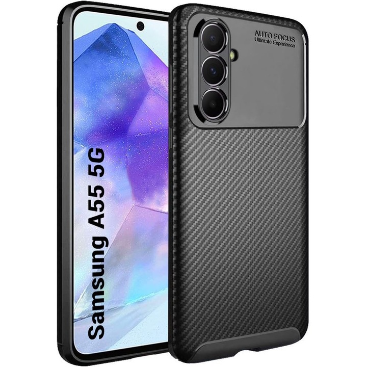 Кейс за samsung galaxy a55 5g, карбон, черен