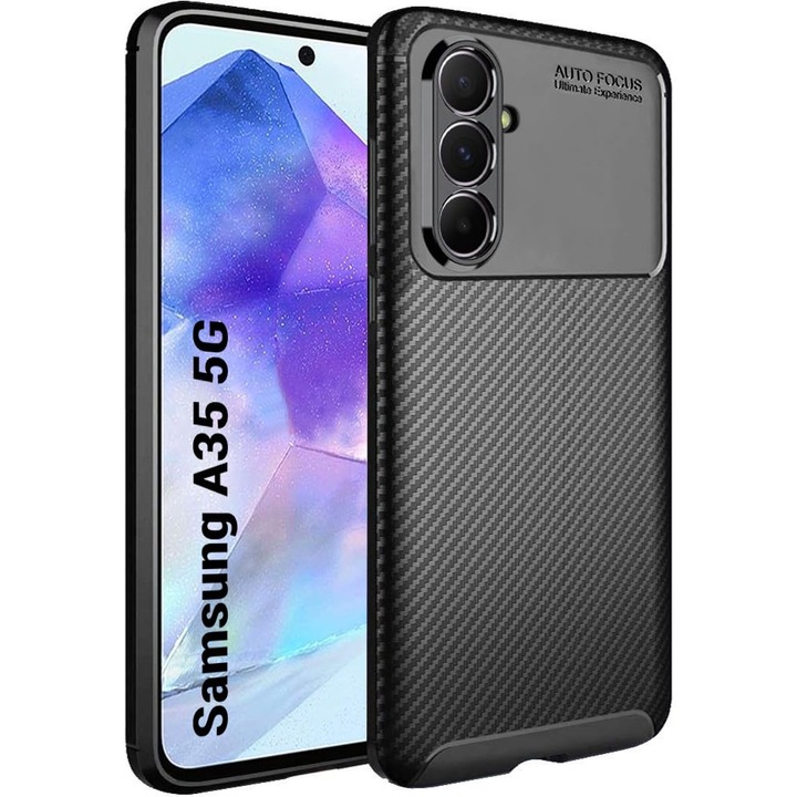 UIQ въглероден защитен калъф за телефон за Samsung Galaxy A35 5G, прецизни изрези, против пръстови отпечатъци, против надраскване, ултра тънък, черен