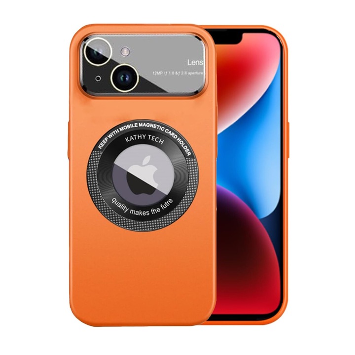 Husa Decupaj logo, Magsafe, Compatibila cu iPhone 14 si Design de iPhone 17 Pro, Portocaliu