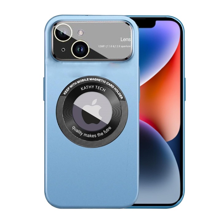 Husa Decupaj logo, Magsafe, Compatibila cu iPhone 14 si Design de iPhone 17 Pro, Albastru Sierra