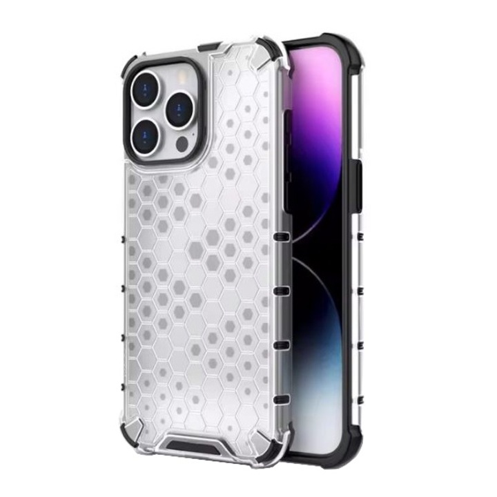 Méhsejt burkolat, ütésgátló lökhárító iPhone 15 Pro-hoz, méhsejt kialakítás, átlátszó