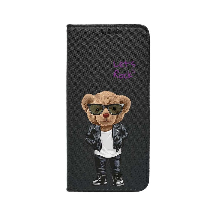 Калъф BestCase® тип книга, флип капак, съвместим с Realme 12 Pro, Let's Rock Teddy Bear, магнитно затваряне, джоб за карта, FLB 929
