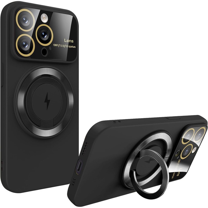Husa Protectie Camera, Inel Magsafe pentru iPhone 14 Pro Max, Look de iPhone 17, Negru