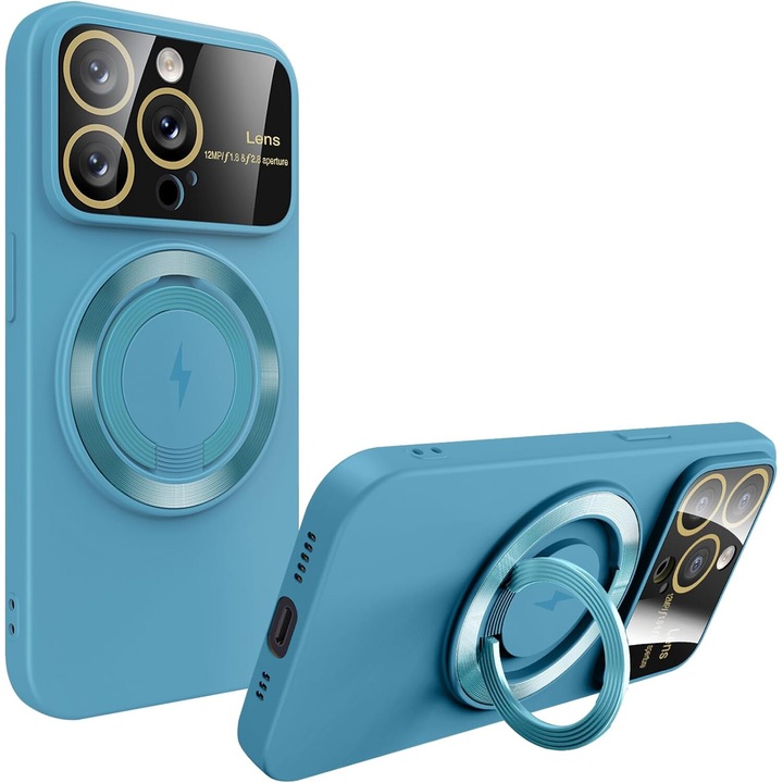 Husa Protectie Camera, Inel Magsafe pentru iPhone 14 Pro Max, Look de iPhone 17, Albastru deschis