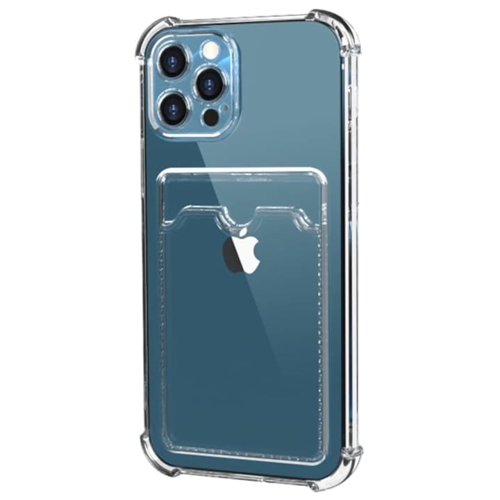 Калъф Card Armor, Airbag ъгли, Слот за карта, Съвместим с iPhone 14 Pro, Прозрачен силикон