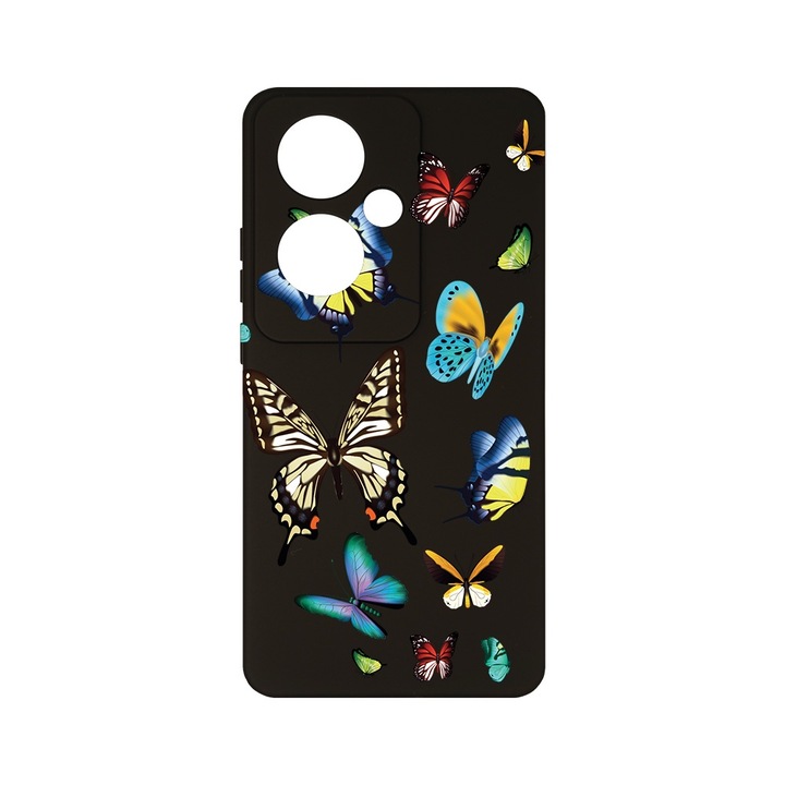 Силиконов калъф BestCase за OPPO Reno 11F 5G, Beautiful Color Butterflies, Camera Protection, Black c-B 992
