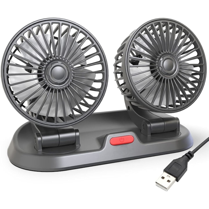 Вентилатор с две глави, Latauar, 5 V, 2 степени, USB зареждане, Черен