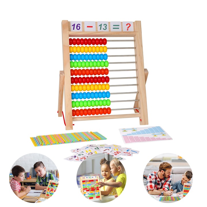 Numaratoare din lemn, NUODWELL, Cultivati observarea, intelegeti abilitatile de baza de numarare si matematica, Stimuleaza imaginatia, Gros si durabil, usor de prins, 4-6 Ani, Pentru casa, scoala si gradinita, ABS/Lemn, 23x12.5x25.3cm, Multicolor