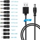 Set 11 adaptoare universale, SINBINTA, Cablu de alimentare USB, 5.5x2.1 DC mufa interschimbabila, Multi-dimensiuni, Plug and play, 5V, 2A, Pentru aparate foto/Sisteme de telefonie de acasa/Difuzoare bluetooth, PC+ABS, Negru