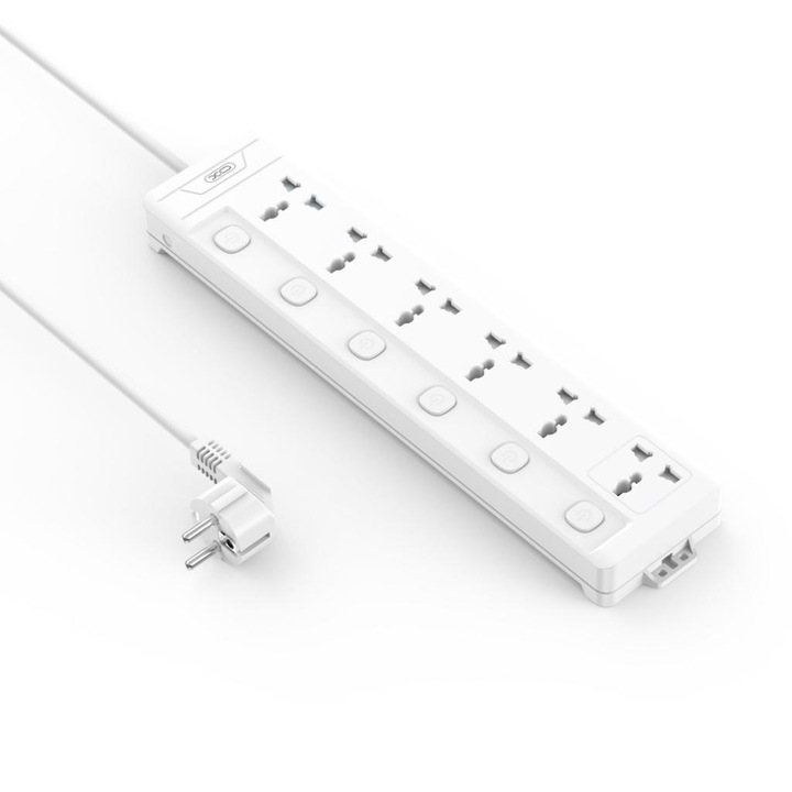 Разклонител XO 2500W, 6 x AC Sockets с независими Power бутони, WL18, бял