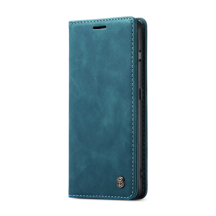 Калъф за OnePlus 11, CaseMe, slim, кожен, тип портфейл, стойка, магнитно закопчаване, кадифена текстура, Зеленикаво синьо
