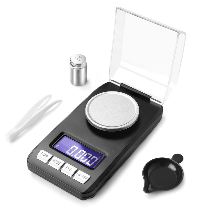 Cantar digital de precizie 0.001g 50g multifunctional, negru, compact