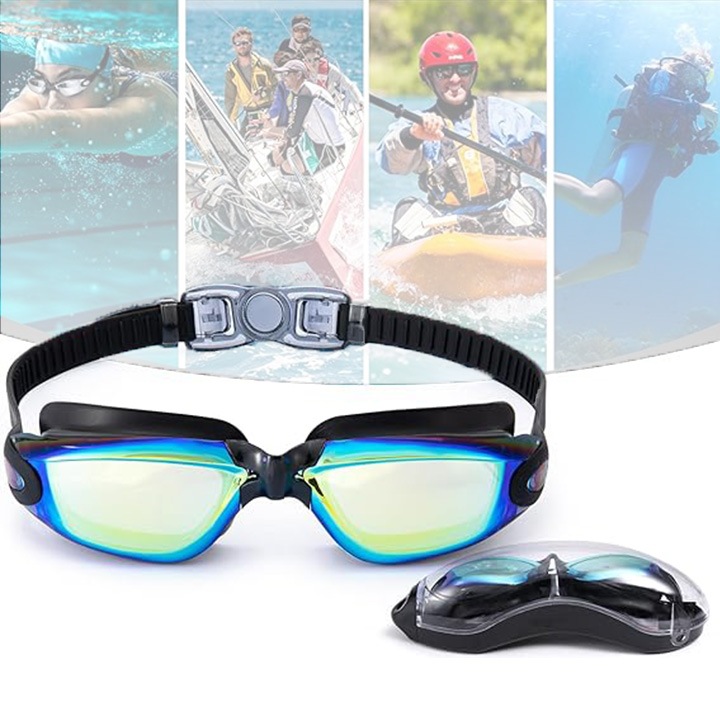 Ochelari de inot profesionali unisex, Policarbonat/Silicon, Anti-UV/ anti-aburire, marime reglabila, aqua